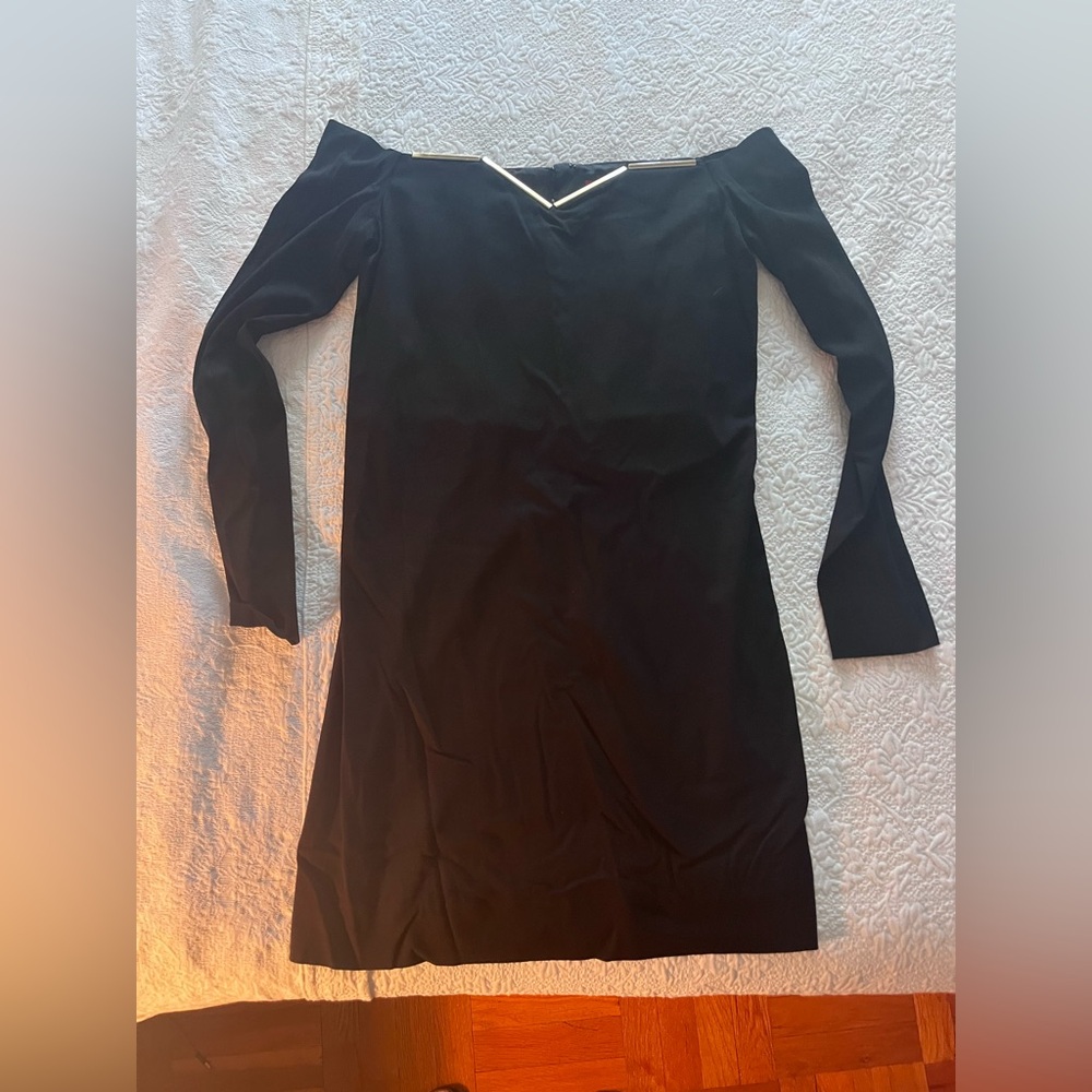 Lanvin Black Long Sleeve Dress with Silver Accent